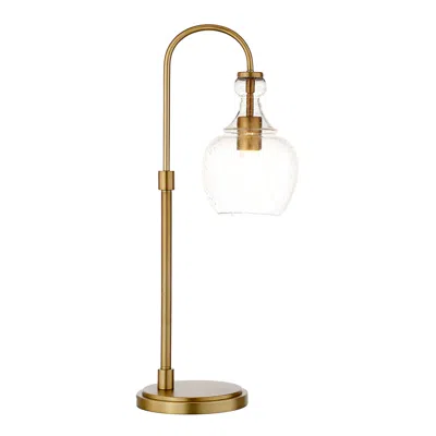 Homezia 27" Brass Metal Arched Table Lamp With Clear Seeded Dome Shade In Gold