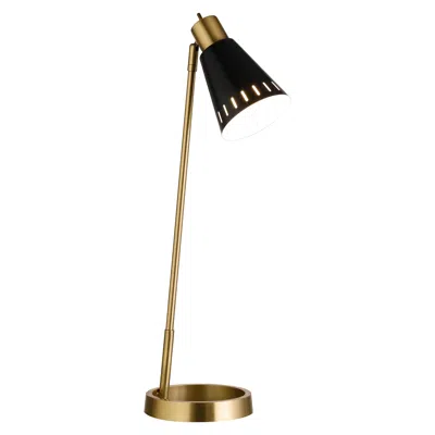 Homezia 27" Brass Metal Desk Table Lamp With Black Cone Shade