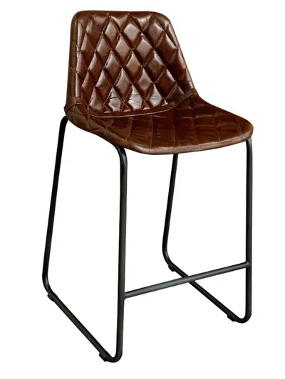 Homezia 27" Brown And Black Leather And Iron Counter Height Bar Chair