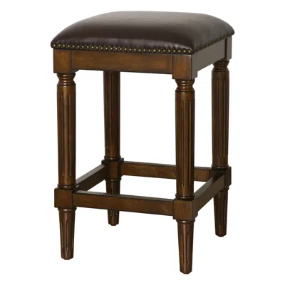 Homezia 27" Brown And Dark Brown Solid Wood Backless Counter Height Bar Chair