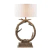 Homezia 27" Brown Rustic Faux Antlers Table Lamp With White Drum Shade