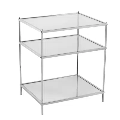 Homezia 27" Chrome Glass And Iron Rectangular Mirrored End Table With Shelf
