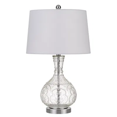 Homezia 27" Clear Metal Round Table Lamp With White Shade In Multi