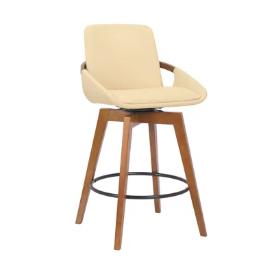 Homezia 27" Cream And Black Powder Coated Footrest Iron Swivel Counter Height Bar Chair