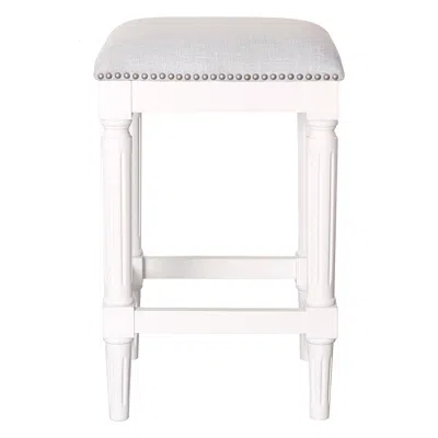 Homezia 27" Gray And Antiqued White Solid Wood Backless Counter Height Bar Chair In Blue