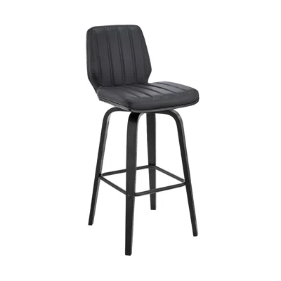 Homezia 27" Gray And Black Faux Leather And Iron Swivel Counter Height Bar Chair