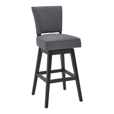 Homezia 27" Gray And Espresso Solid Wood Swivel Counter Height Bar Chair