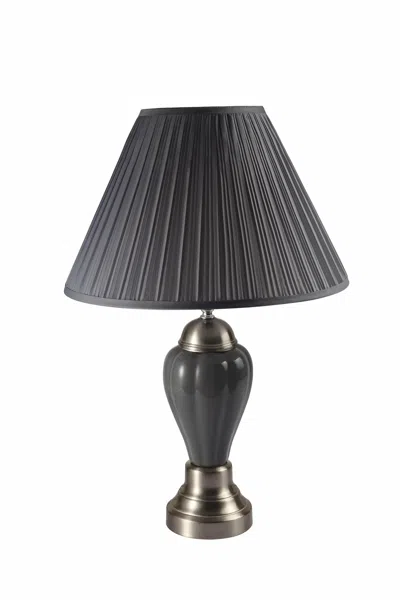 Homezia 27" Gray And Silver Metal Urn Table Lamp With Gray Empire Shade