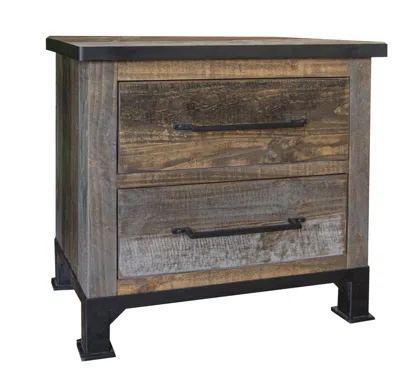 Homezia 27" Gray Two Drawer Nightstand In Brown