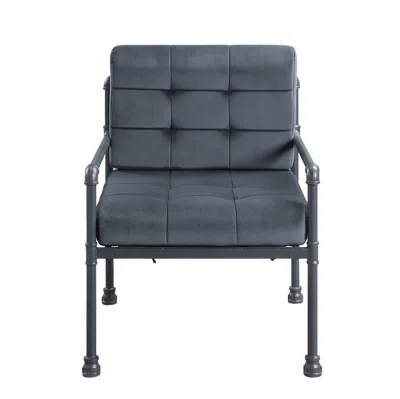 Homezia 27" Gray Velvet And Steel Arm Chair