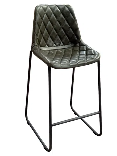 Homezia 27" Green And Black Leather And Iron Counter Height Bar Chair