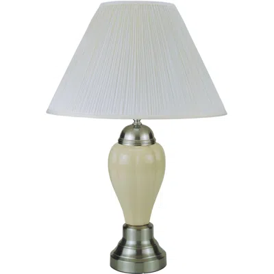 Homezia 27" Ivory And Silver Ceramic Urn Table Lamp With White Empire Shade In Burgundy