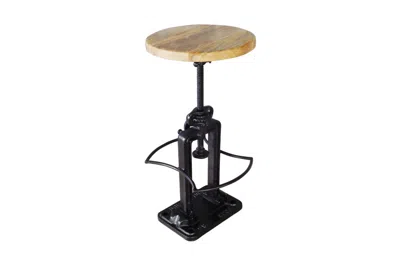 Homezia 27" Natural And Black Iron Backless Adjustable Height Bar Chair