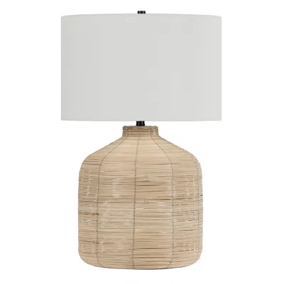 Homezia 27" Natural Rattan Table Lamp With White Drum Shade In Brown