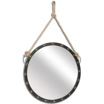 Homezia 27" Round Metal Frame Wall Mirror In Brown