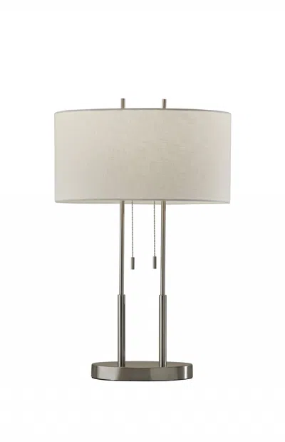 Homezia 27" Silver Metal Bedside Table Lamp With White Shade In Gray