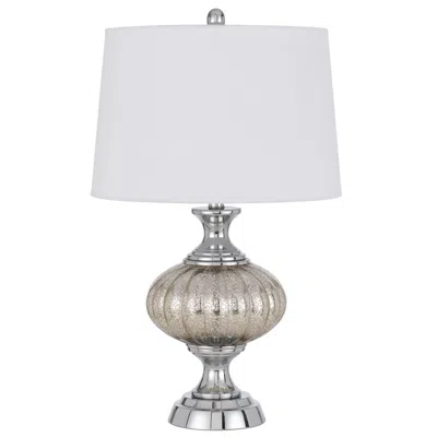 Homezia 27" Silver Metallic Metal Table Lamp With White Empire Shade In Burgundy
