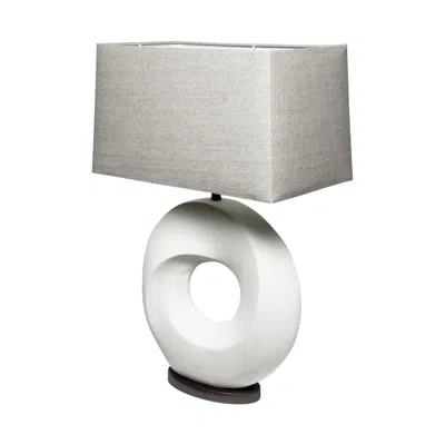 Homezia 27" White Geometric Table Lamp With Gray Shade In Burgundy
