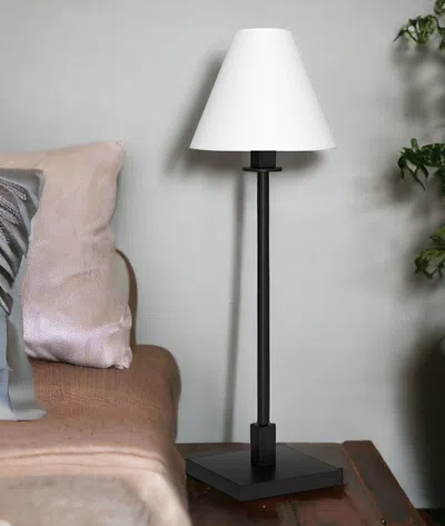 Homezia 28" Black Metal Candlestick Table Lamp With White Cone Shade In Neutral