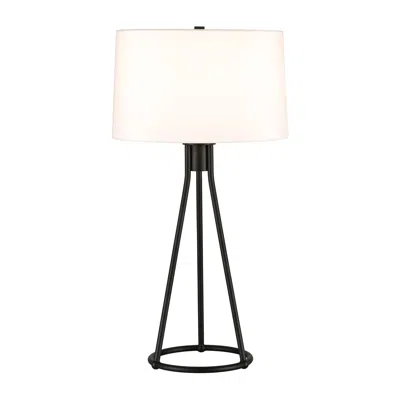 Homezia 28" Black Metal Table Lamp With White Drum Shade