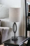 Homezia 28" Black Solid Wood Round Table Lamp With Gray Drum Shade