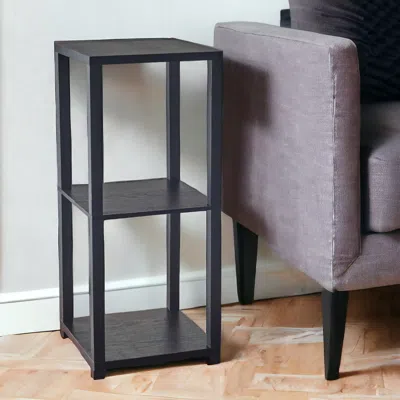 Homezia 28" Black Square End Table With Two Shelves