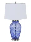 Homezia 28" Blue Swirl Glass Table Lamp With White Empire Shade