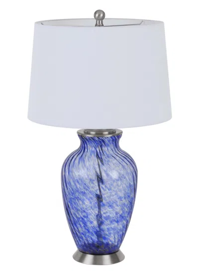 Homezia 28" Blue Swirl Glass Table Lamp With White Empire Shade
