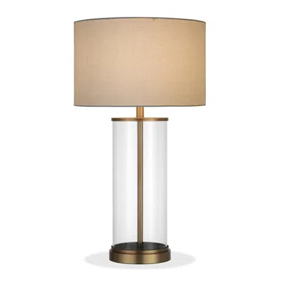 Homezia 28" Brass Glass Table Lamp With White Drum Shade In Neutral