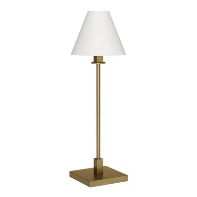 Homezia 28" Brass Metal Candlestick Table Lamp With White Cone Shade In Gold