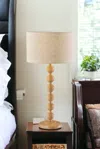 Homezia 28" Brown Solid Wood Candlestick Table Lamp With Off White Drum Shade