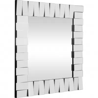 Homezia 28" Clear Square Glass Framed Accent Mirror In Gray