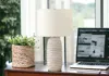 HOMEZIA 28" CREAM GEOMETRIC TABLE LAMP WITH CREAM DRUM SHADE