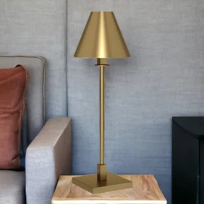 Homezia 28" Gold Metal Candlestick Table Lamp With Brass Cone Shade