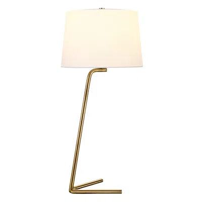 Homezia 28" Gold Metal Table Lamp With White Drum Shade