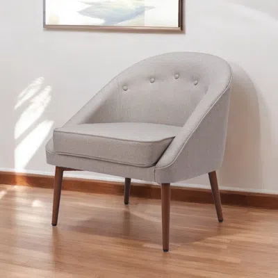 Homezia 28" Gray And Brown Fabric Tufted Barrel Chair In Neutral