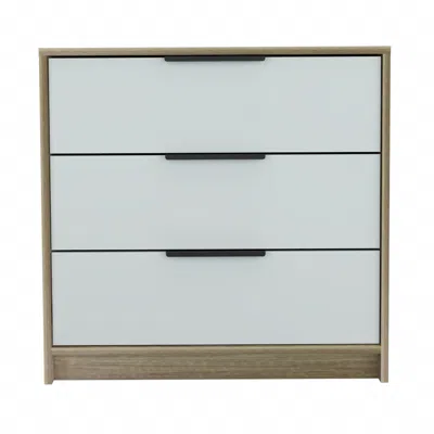 Homezia 28" Light Oak And White Three Drawer Dresser In Blue