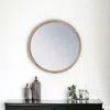 Homezia 28" Natural Rustic Brown Wood Frame Round Wall Mounted Accent Mirror