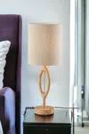 Homezia 28" Natural Solid Wood Round Table Lamp With Beige Drum Shade