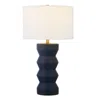 Homezia 28" Navy Blue Ceramic Table Lamp With White Drum Shade