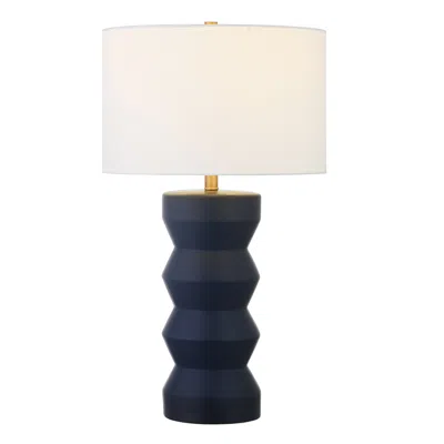 Homezia 28" Navy Blue Ceramic Table Lamp With White Drum Shade In Burgundy