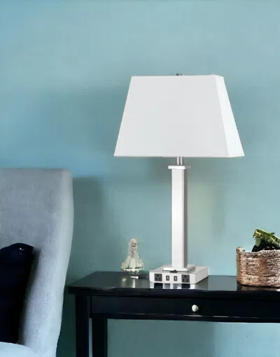 Homezia 28" Nickel Metal Usb Table Lamp With White Shade