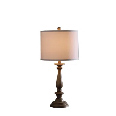 Homezia 28" Rustic Taupe Cream Candlestick Table Lamp With White Shade In Brown