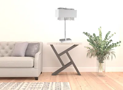 Homezia 28" Silver Table Lamp With Faux Crystals And White Rectangle Shade In Gray