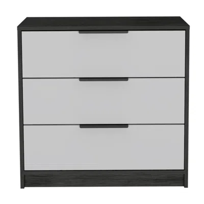 Homezia 28" White And Smokey Oak Manufactured Wood Three Drawer Dresser