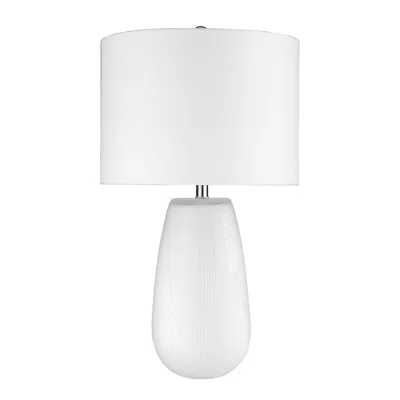 Homezia 28" White Ceramic Column Table Lamp With White Drum Shade