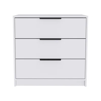 Homezia 28" White Manufactured Wood Three Drawer Dresser