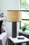 Homezia 29" Black Ceramic Cylinder Table Lamp With Beige Drum Shade