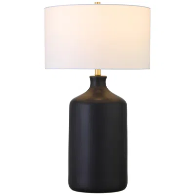 Homezia 29" Black Ceramic Table Lamp With White Drum Shade