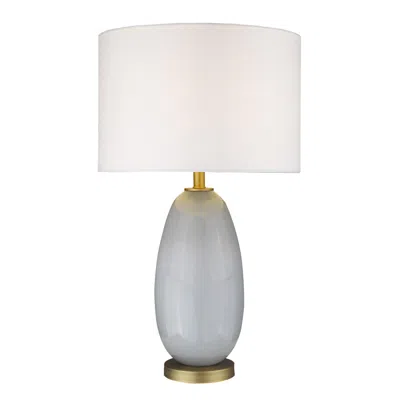 Homezia 29" Brass Metal Column Table Lamp With White Drum Shade In Blue